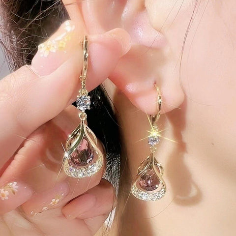 Premium purple new zircon geometric water drop earrings niche light luxury temperament showing face thin earrings earrings