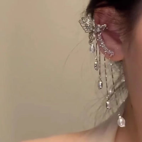 Butterfly hollow fringed earbone clip earrings integrated earrings personalized niche design explosion