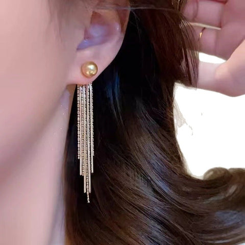 New versatile two-wearing bead tassel temperament long earrings, earrings, simple and elegant smart design earrings