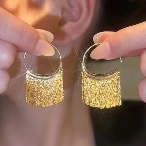 Daiyu fashion temperament circle fringed ear ring earrings women's niche design advanced sense cold wind new
