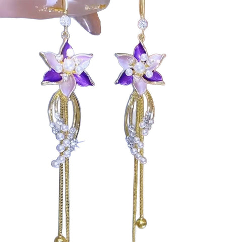 Fashion New Temperament Premium Versatile Explosive Earrings Tassel Purple Flower Long Earrings Earrings