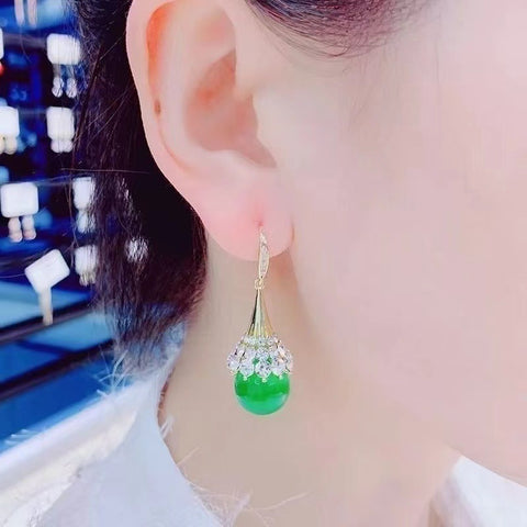 Green bead pendant earrings new Korean Internet celebrity high sense niche tassel temperament earrings