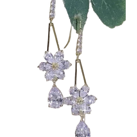New trendy light luxury high-end zircon flower ear hook women's long big face thin temperament earrings earrings