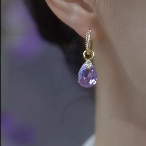 Purple water drop super flash ear buckle elegant versatile atmospheric earrings new temperament design sense versatile earrings