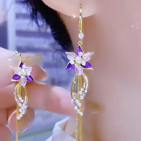 Fashion New Temperament Premium Versatile Explosive Earrings Tassel Purple Flower Long Earrings Earrings