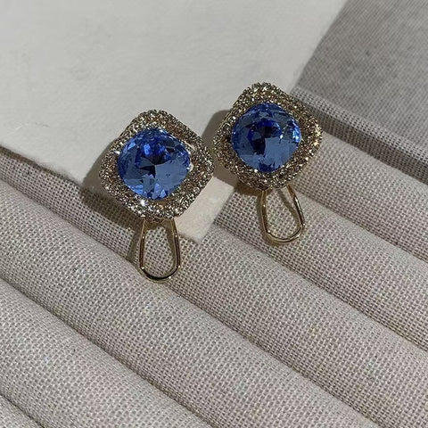 Blue super flash sugar cube stud earrings Korean temperament fashion exquisite versatile earrings Internet celebrity light luxury earrings