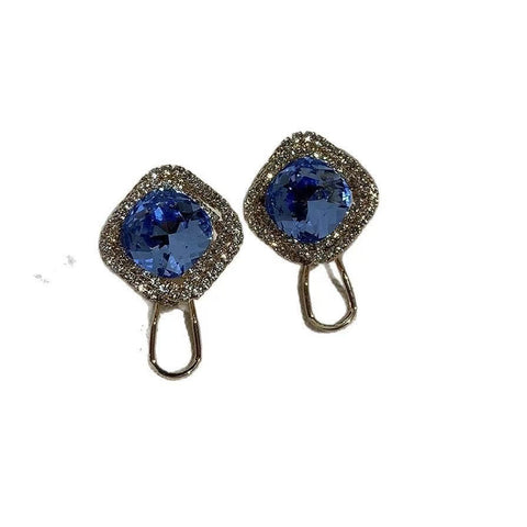 Blue super flash sugar cube stud earrings Korean temperament fashion exquisite versatile earrings Internet celebrity light luxury earrings