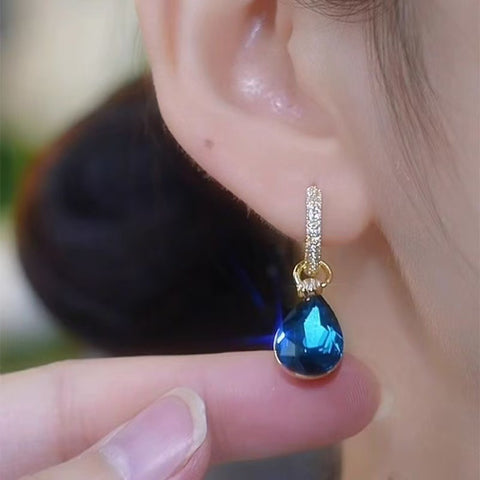 Purple water drop super flash ear buckle elegant versatile atmospheric earrings new temperament design sense versatile earrings