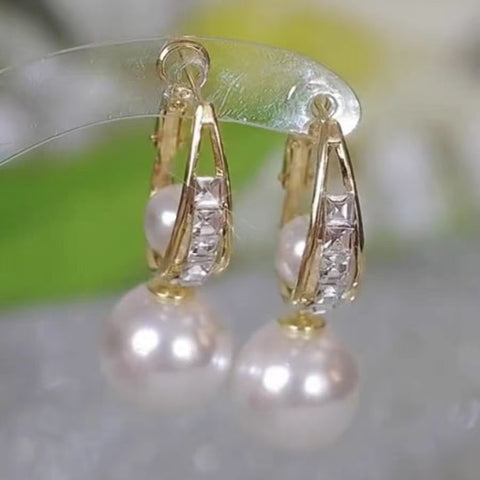 White luxury high bead earrings femininity light luxury fashion versatile retro French niche two wear simple new earrings