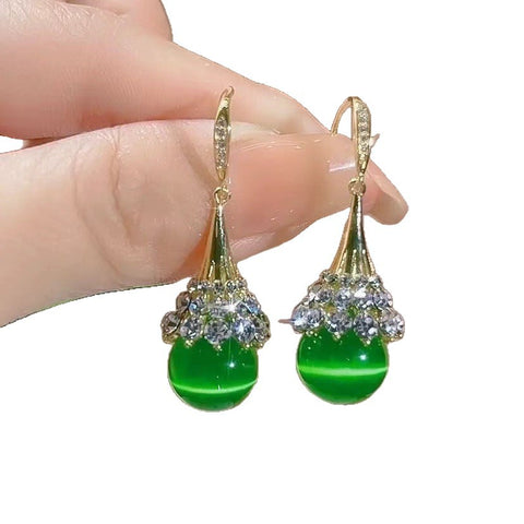 Green bead pendant earrings new Korean Internet celebrity high sense niche tassel temperament earrings