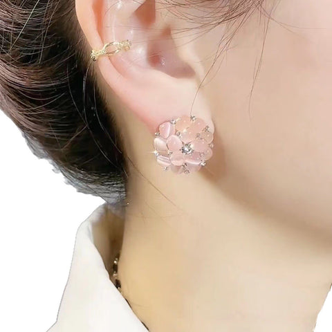 Fairy Light Fashion Pop Retro Court Style Cat's Eye Hemisphere Ear Buckles Earrings Earrings Women's Commuter New