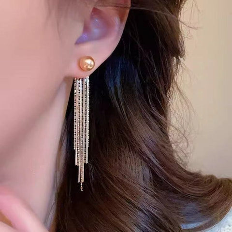 New versatile two-wearing bead tassel temperament long earrings, earrings, simple and elegant smart design earrings