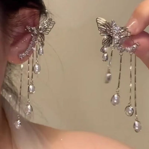 Butterfly hollow fringed earbone clip earrings integrated earrings personalized niche design explosion