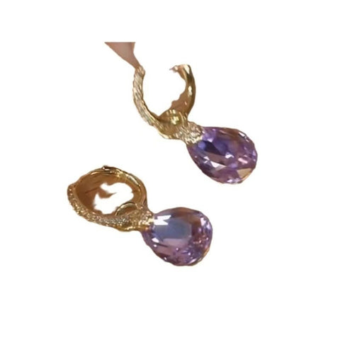 Purple water drop super flash ear buckle elegant versatile atmospheric earrings new temperament design sense versatile earrings