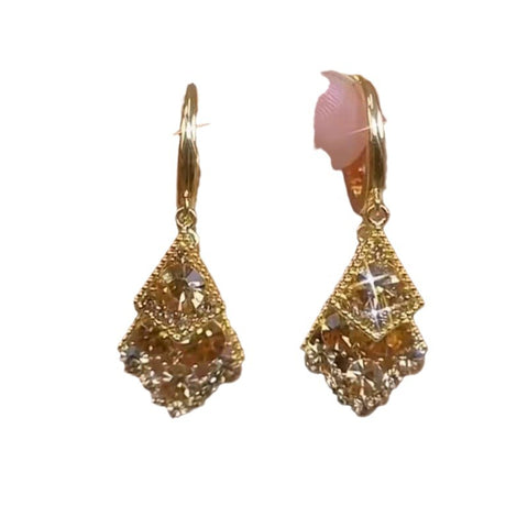 Design Sense Maillard Coffee Color Simple Crystal Rhombus Earrings Women's Light Luxury Premium Atmospheric Earrings Earrings Earrings Earrings
