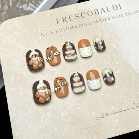 NewChristmas and New Year Gingerbread Man with Short NailsCarefully designed pure handmade press-on gel nails