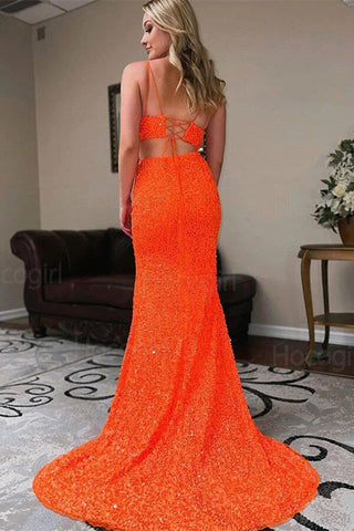 Sequins Mermaid Two Pieces V-neck Long Prom Dress, Party Dress