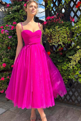 Organza A-line Sweetheart Pleated Tea Length Homecoming Dresses