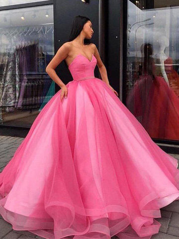 Organza Princess Ball Gown Sweetheart Prom Dresses, Long Formal Dresses