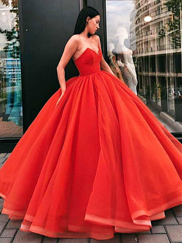Organza Princess Ball Gown Sweetheart Prom Dresses, Long Formal Dresses