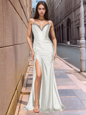 Strapless Satin Mermaid Long Prom Dress With Split