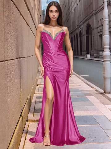 Strapless Satin Mermaid Long Prom Dress With Split