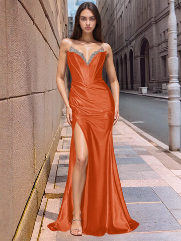 Strapless Satin Mermaid Long Prom Dress With Split