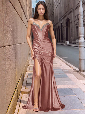 Strapless Satin Mermaid Long Prom Dress With Split