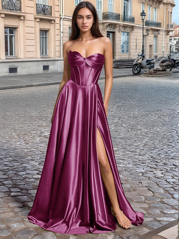 Strapless Bodice Slit Prom Dress with Pocket