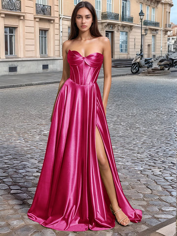 Strapless Bodice Slit Prom Dress with Pocket