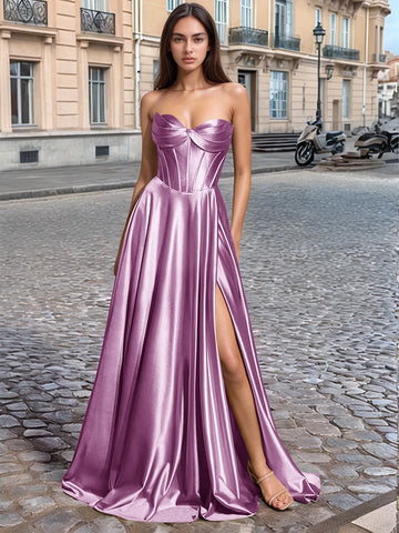Strapless Bodice Slit Prom Dress with Pocket