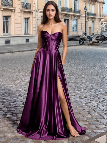 Strapless Bodice Slit Prom Dress with Pocket