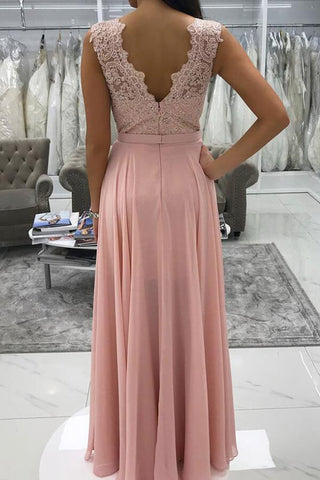 Pink Chiffon A-line Prom Dresses With Appliques, Beaded Evening Dress