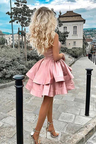 Satin A-line One Shoulder Homecoming Dresses, Short Party Dresses
