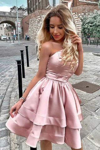 Satin A-line One Shoulder Homecoming Dresses, Short Party Dresses