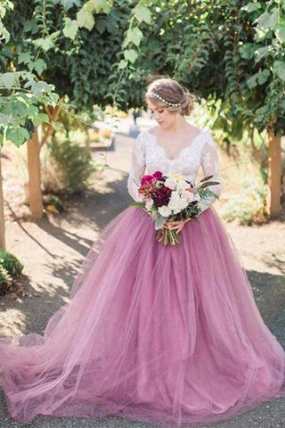 Tüll A-Linie Lange Ärmel Spitzentop Vintage Brautkleider