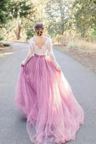 Tüll A-Linie Lange Ärmel Spitzentop Vintage Brautkleider