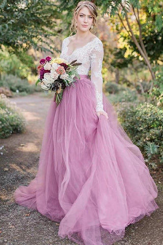 Tüll A-Linie Lange Ärmel Spitzentop Vintage Brautkleider