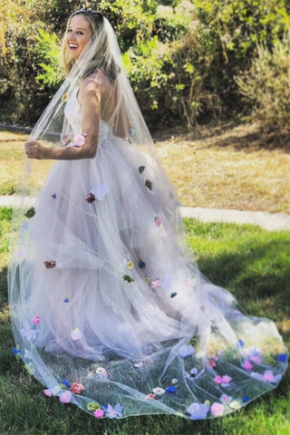 Princess Pink Tulle Spaghetti Straps V-neck Wedding Dresses, Bridal Gown