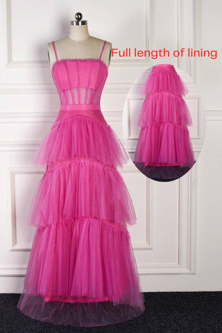 Hot Pink Tiered Tulle Prom Dress