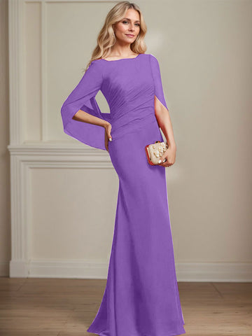 Trompete/Meerjungfrau U-Boot-Ausschnitt Bodenlang Chiffon Mutter der Braut Kleid Mit Plissee