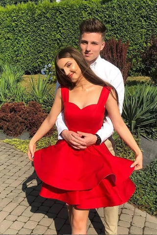 Satin A-line Sweetheart Backless Homecoming Dresses With Straps