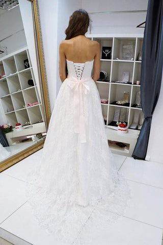 Romantic White A-line Lace Off Shoulder Wedding Dresses, Bridal Gowns