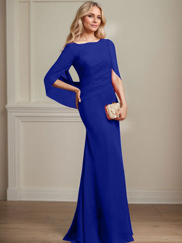 Trompete/Meerjungfrau U-Boot-Ausschnitt Bodenlang Chiffon Mutter der Braut Kleid Mit Plissee