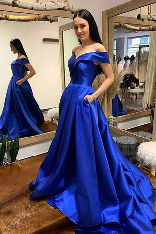 A-Linie Off Shoulder Ballkleider, Abendkleider mit Schleppe