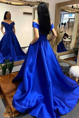 A-Linie Off Shoulder Ballkleider, Abendkleider mit Schleppe
