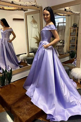 A-Linie Off Shoulder Ballkleider, Abendkleider mit Schleppe