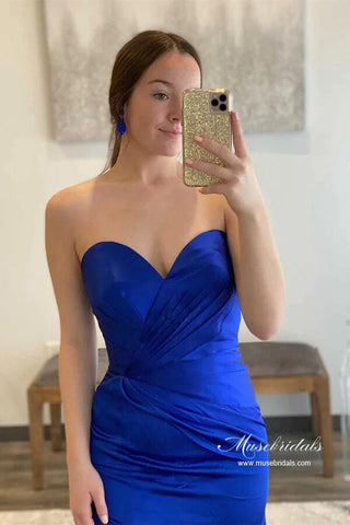Satin Sheath Sweetheart Ruffled Bodice Long Prom Dresses