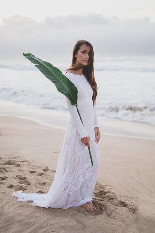 Rustic Ivory Mermaid Long Sleeves Backless Wedding Dresses, Bridal Dress