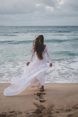 Rustic Ivory Mermaid Long Sleeves Backless Wedding Dresses, Bridal Dress